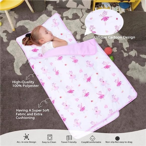 Toddler Nap Mat with Removable Pillow and Blanket - 48 x 20 Rolled and Portable - Picture 6 of 7